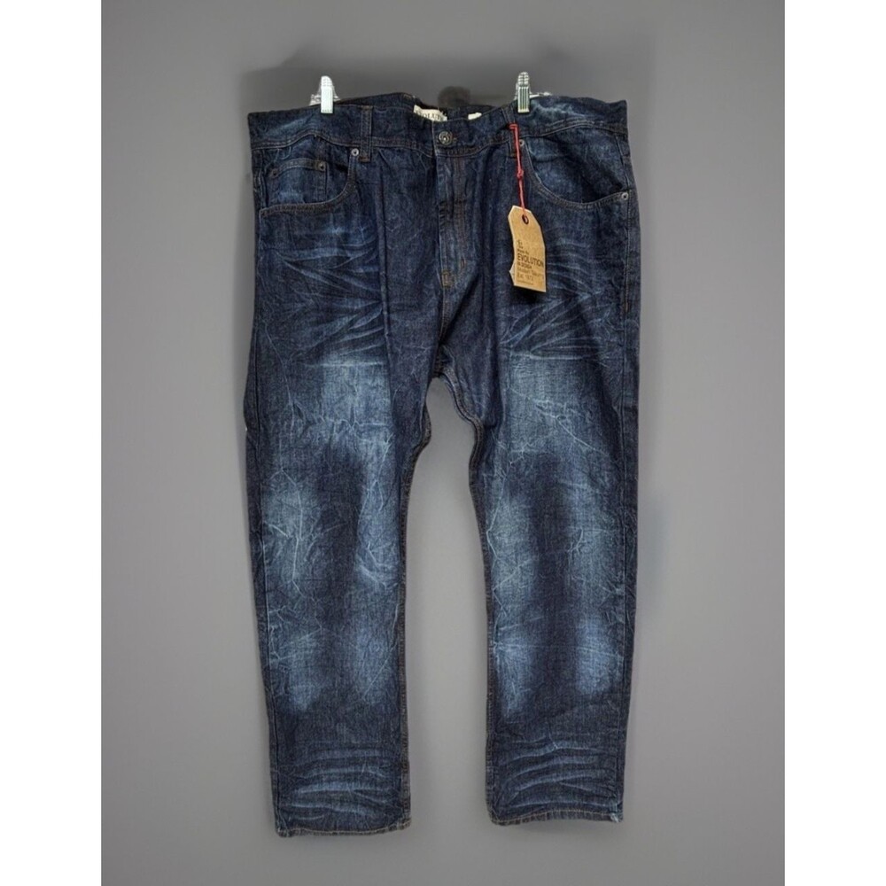 Men's Evolution in Design Blue Jeans 46x33 Dark Acid Wash Distressed New w/Tags